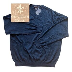 New Chatham Road Sweater Mens 2XL Gray Cotton Cashmere Blend V Neck Pullover